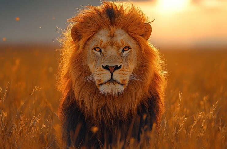 El majestuoso león al atardecer
