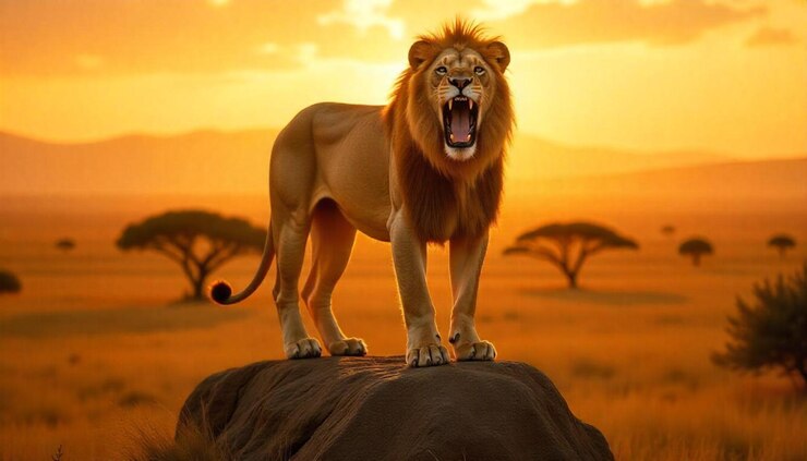 El majestuoso león al atardecer