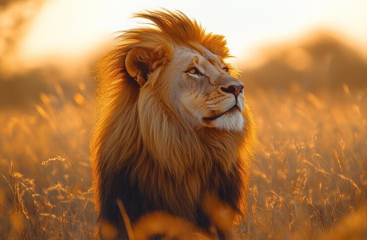 El majestuoso león en el atardecer dorado