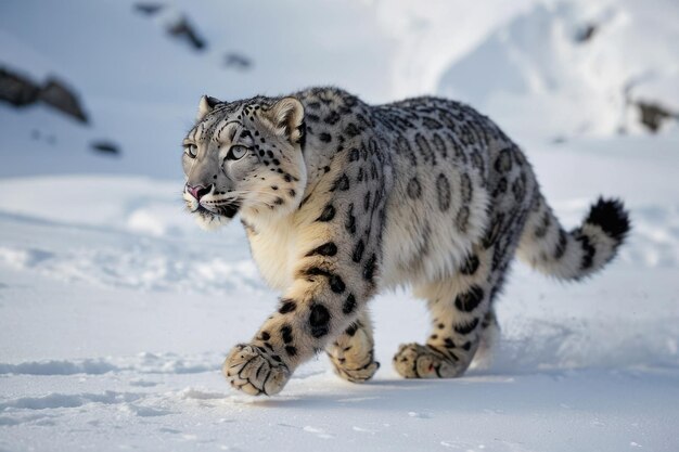 El majestuoso leopardo de las nieves en un paisaje invernal