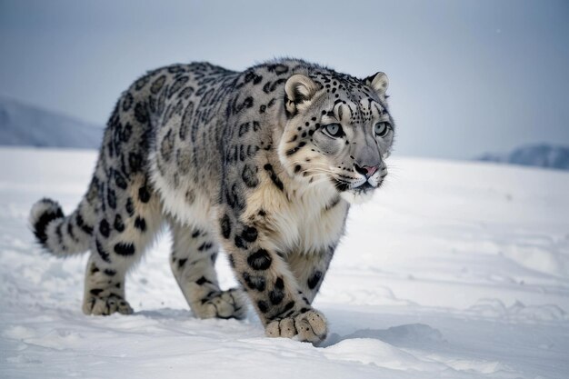 El majestuoso leopardo de las nieves en un paisaje invernal