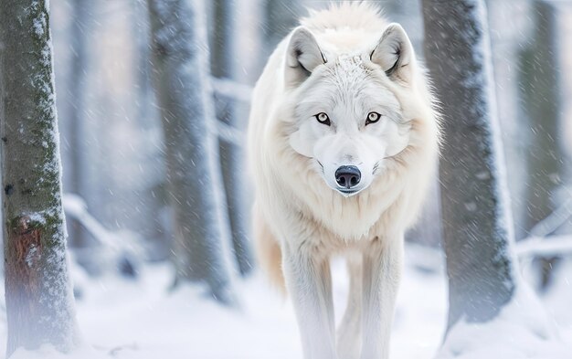 El majestuoso lobo ártico en el bosque