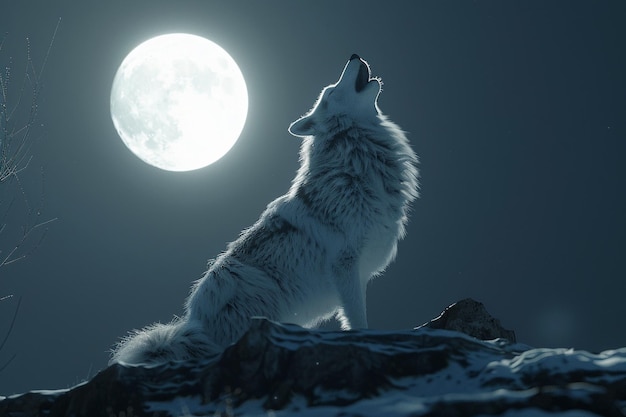 Foto el majestuoso lobo aullando a la luna