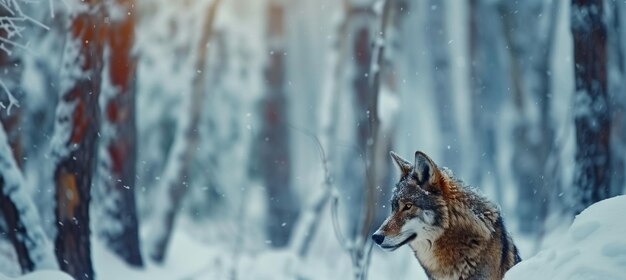 El majestuoso lobo en el bosque cubierto de nieve La vida silvestre en el hábitat natural