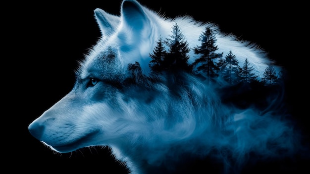 Foto el majestuoso lobo en el bosque iluminado por la luna