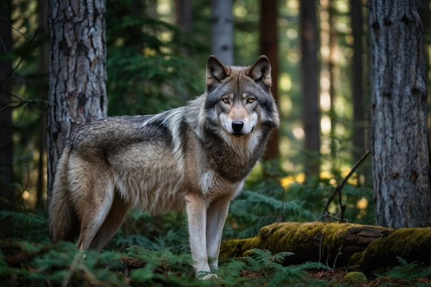 El majestuoso lobo en el bosque sereno