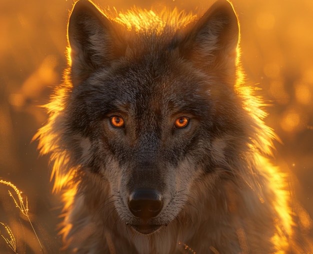 El majestuoso lobo depredador, símbolo de la naturaleza y la fuerza, encarna la gracia y el poder en su hábitat natural, capturando la esencia de la belleza indomable y los instintos primitivos.