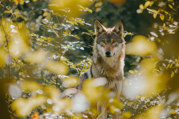 Foto el majestuoso lobo en medio del bosque encantado