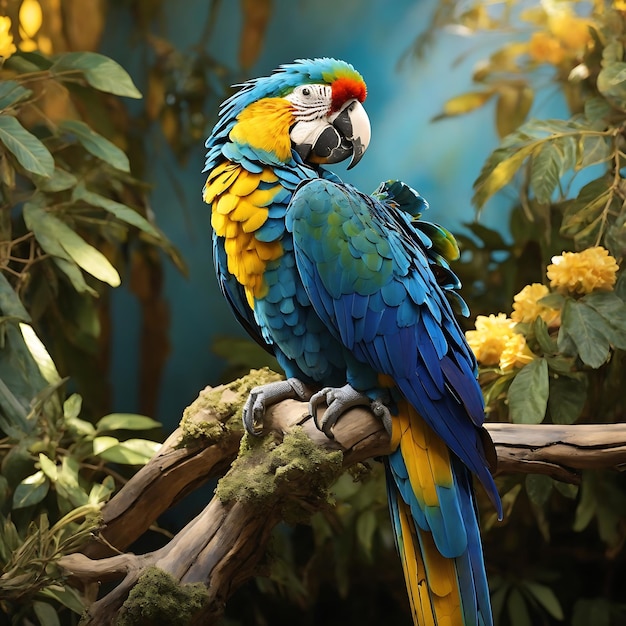 El majestuoso loro guacamayo en el esplendor del sol