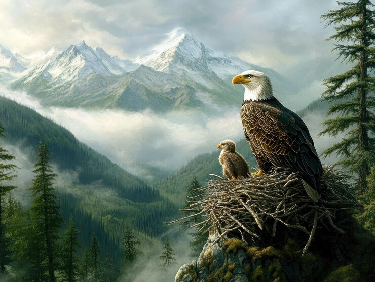 El majestuoso nido de águila en un pico de montaña