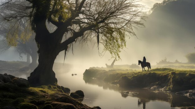 Foto el majestuoso ogro a caballo un viaje de ensueño a través de paisajes aislados