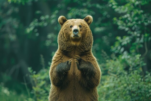 Foto el majestuoso oso marrón de pie en las patas traseras