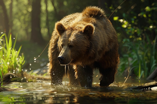 El majestuoso oso pardo pescando en un arroyo