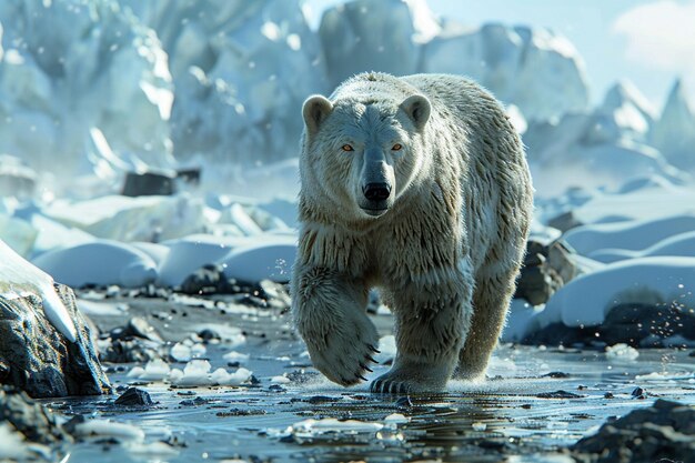 El majestuoso oso polar vaga por el terreno helado.