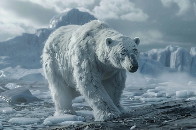 El majestuoso oso polar vaga por el terreno helado.
