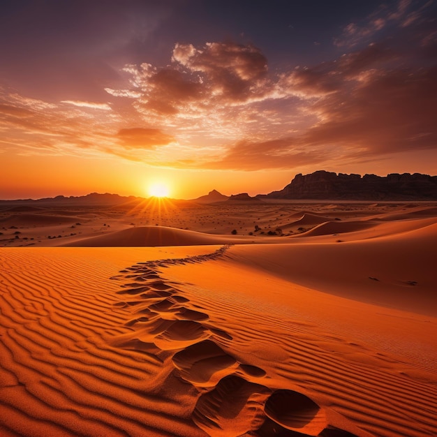 Majestuoso paisaje desértico con una puesta de sol dorada