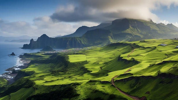 Foto majestuoso paisaje montañoso isla de ponta delgada azores