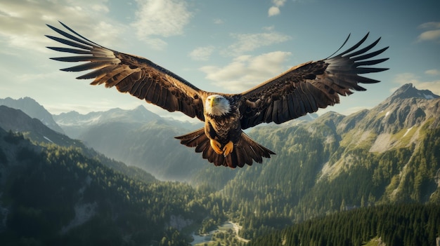 El majestuoso pájaro que se eleva por encima del verde bosque