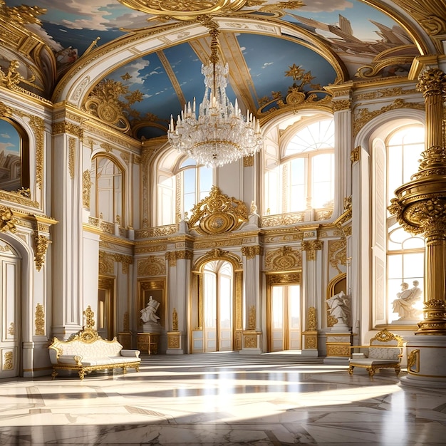 Un majestuoso Palacio de Versalles con su grandiosa arquitectura e intrincados detalles generados