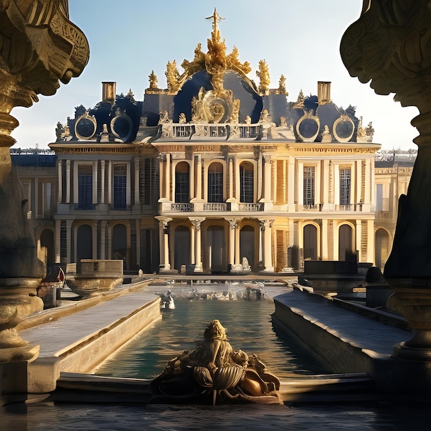 Un majestuoso palacio de Versalles con su grandiosa arquitectura