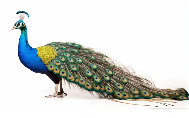 Foto el majestuoso pavo real exhibe plumas azules y amarillas