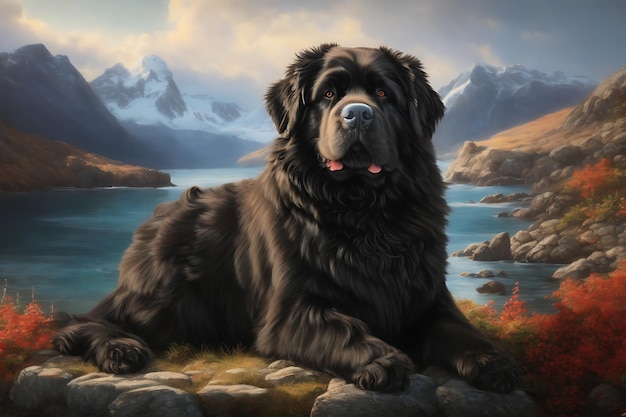 majestuoso Perro Terranova renderizado con un fuerte énfasis en el realismo