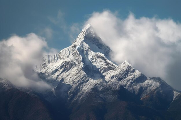 El majestuoso pico de la montaña por encima de las nubes