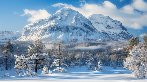 El majestuoso pico de la montaña en el tranquilo paisaje invernal