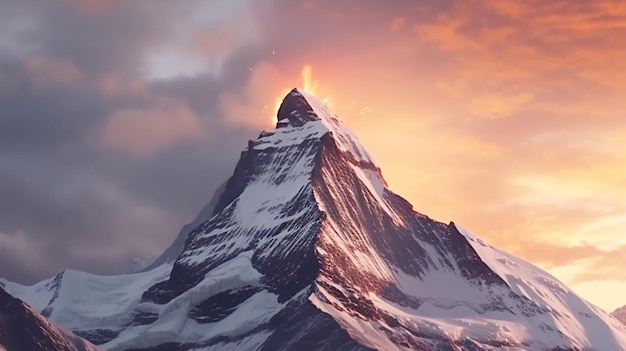 Majestuoso pico de montaña en un tranquilo paisaje de invierno