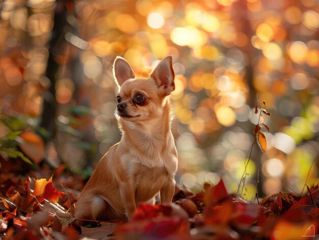 Foto el majestuoso retrato de un chihuahua en medio de un bosque exuberante