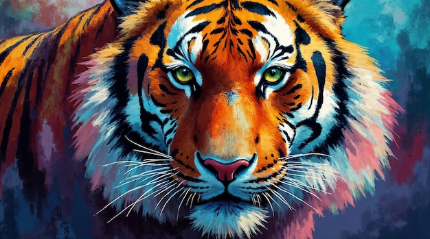 El majestuoso retrato de un tigre en colores vibrantes