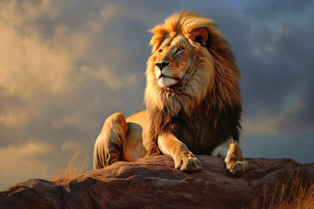 El majestuoso rey león de la selva africana