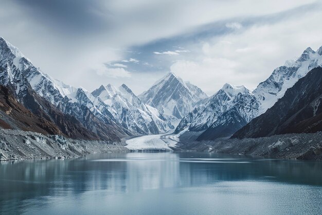 Foto el majestuoso río indo y los picos nevados de pakistán