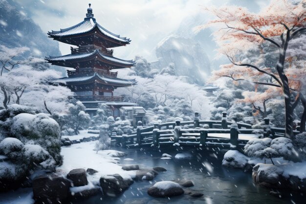 Foto el majestuoso templo japonés la antigua cultura turística genera ai