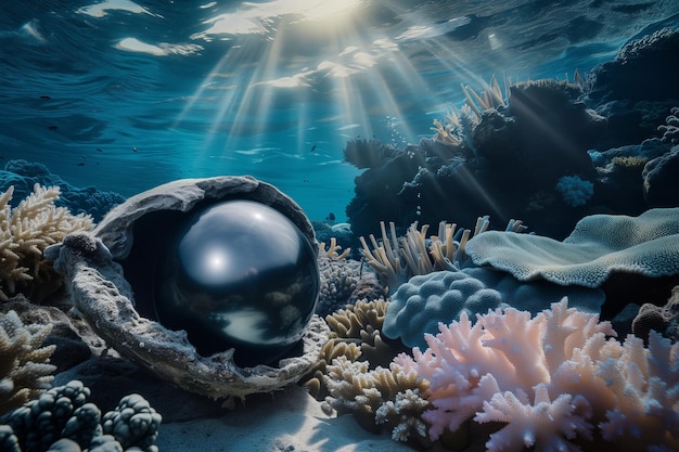 El majestuoso tesoro submarino de la perla negra en medio del esplendor del coral