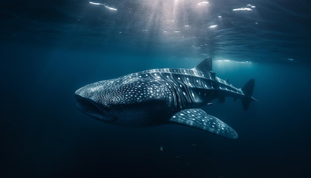 Majestuoso tiburón ballena nada entre la belleza submarina generada por IA