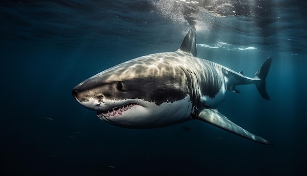 Majestuoso tiburón ballena nadando en agua salada tropical generado por IA