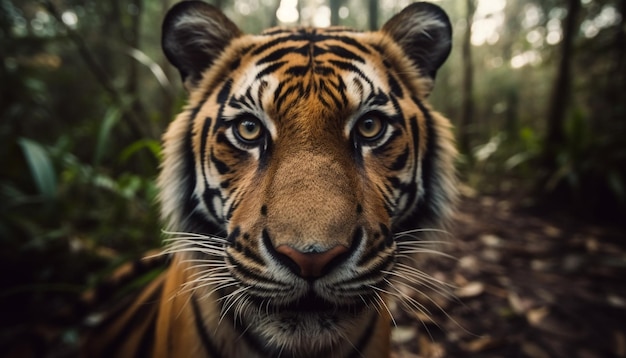 Majestuoso tigre de Bengala caminando en selva tropical generado por IA