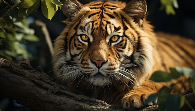 Foto el majestuoso tigre de bengala se esconde en la selva tropical generada por la ia