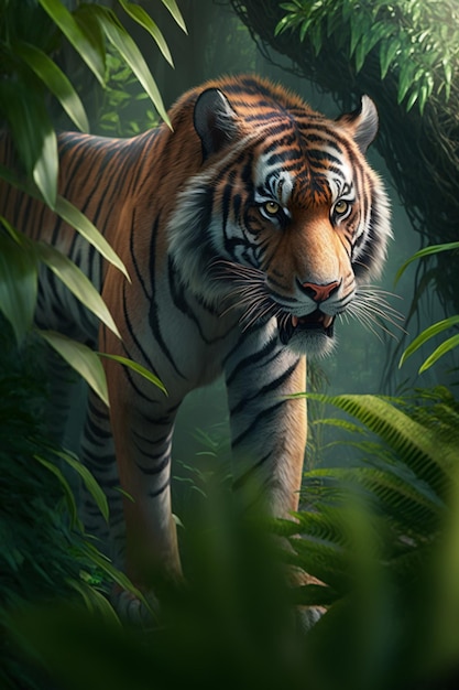 Majestuoso tigre chino vagando por la jungla