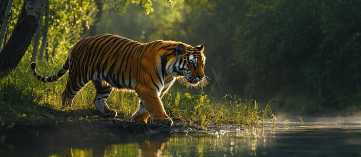 El majestuoso tigre junto al río