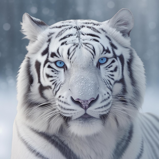 Majestuoso tigre siberiano blanco como la nieve con imágenes AI generativa