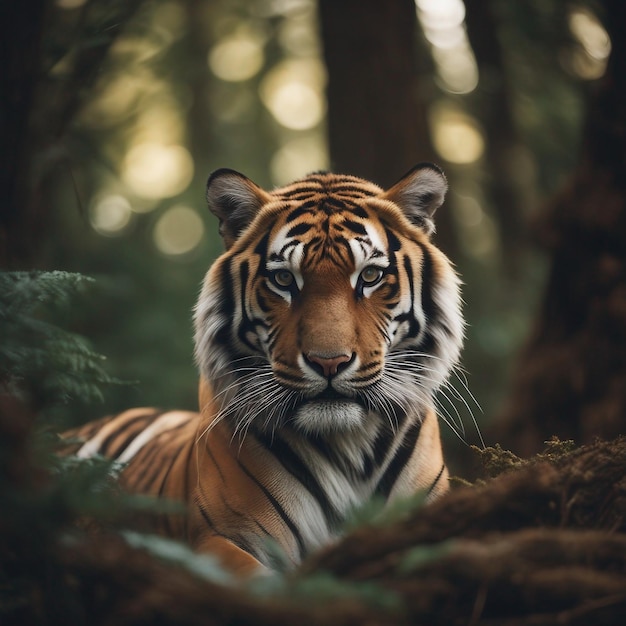 El majestuoso tigre vaga por los exuberantes bosques