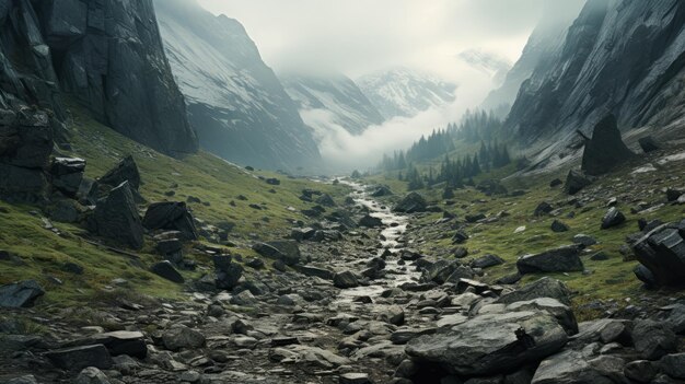 El majestuoso valle, un paisaje montañoso impresionante con nubes