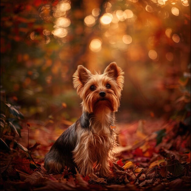 El majestuoso Yorkshire Terrier se sienta con gracia entre la exuberante vegetación