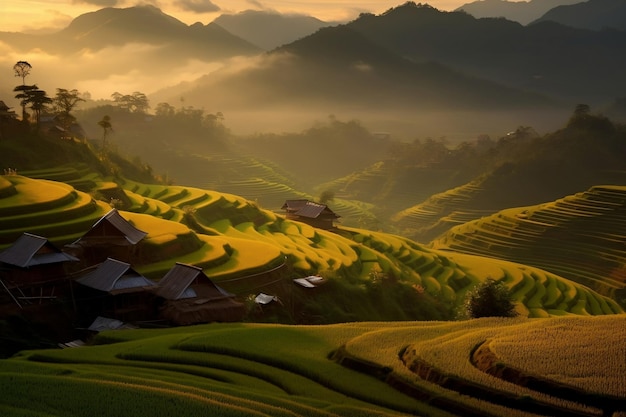 Majestuosos campos de arroz de Pa Bong Piang de Mae Chaem generaron Ai