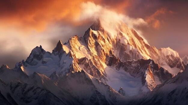 Foto los majestuosos picos de las montañas bañados en luz dorada