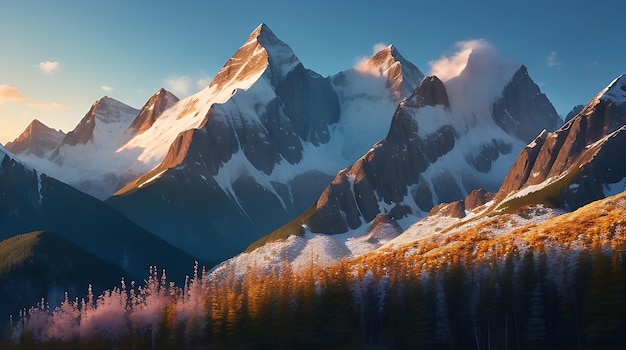 Los majestuosos picos de las montañas en toda su impresionante gloria