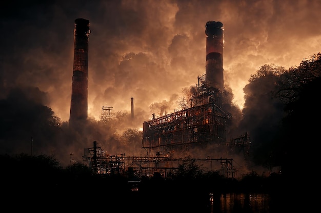 Makabere beängstigende alte industrielle Fabrik 3D-Kunst-Horrorfilm-Illustration