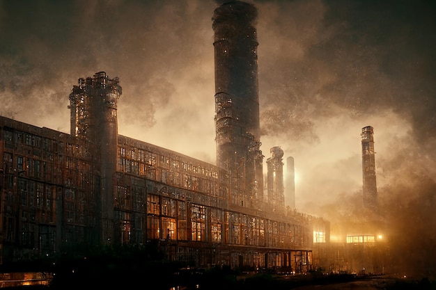 Makabre mystische Haunted Old Industrial Factory 3D Art Horror Movie Illustration